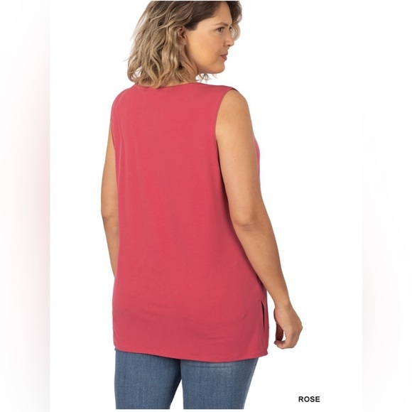 New!Plus Size Rose Pink Sleeveless Split Hem Women's Top Size 1X 2X 3X - Picture 3 of 4